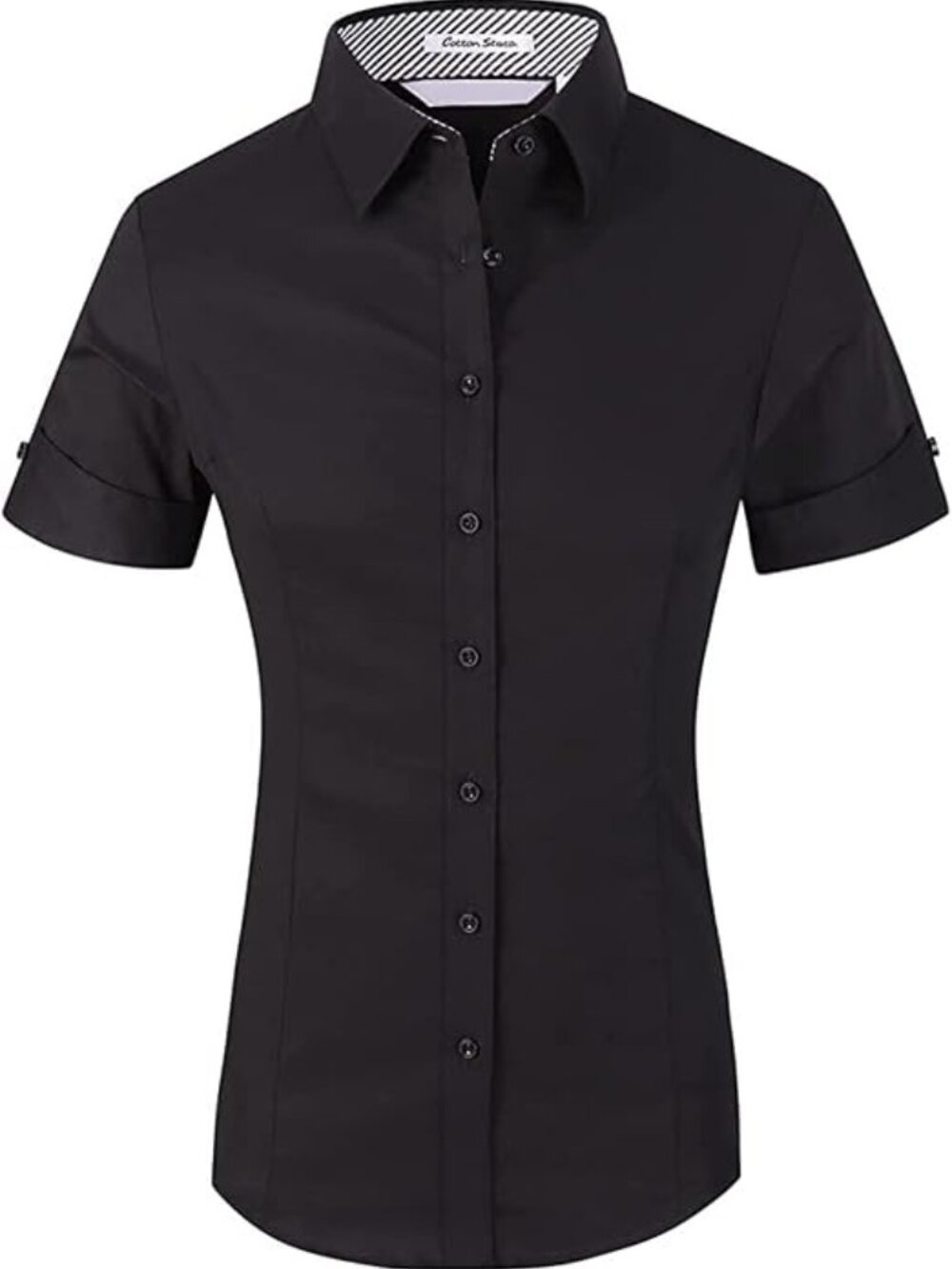 Women's Crisp Cotton Black Button Down Shirt Short Sleeve Sz XL, NEW
